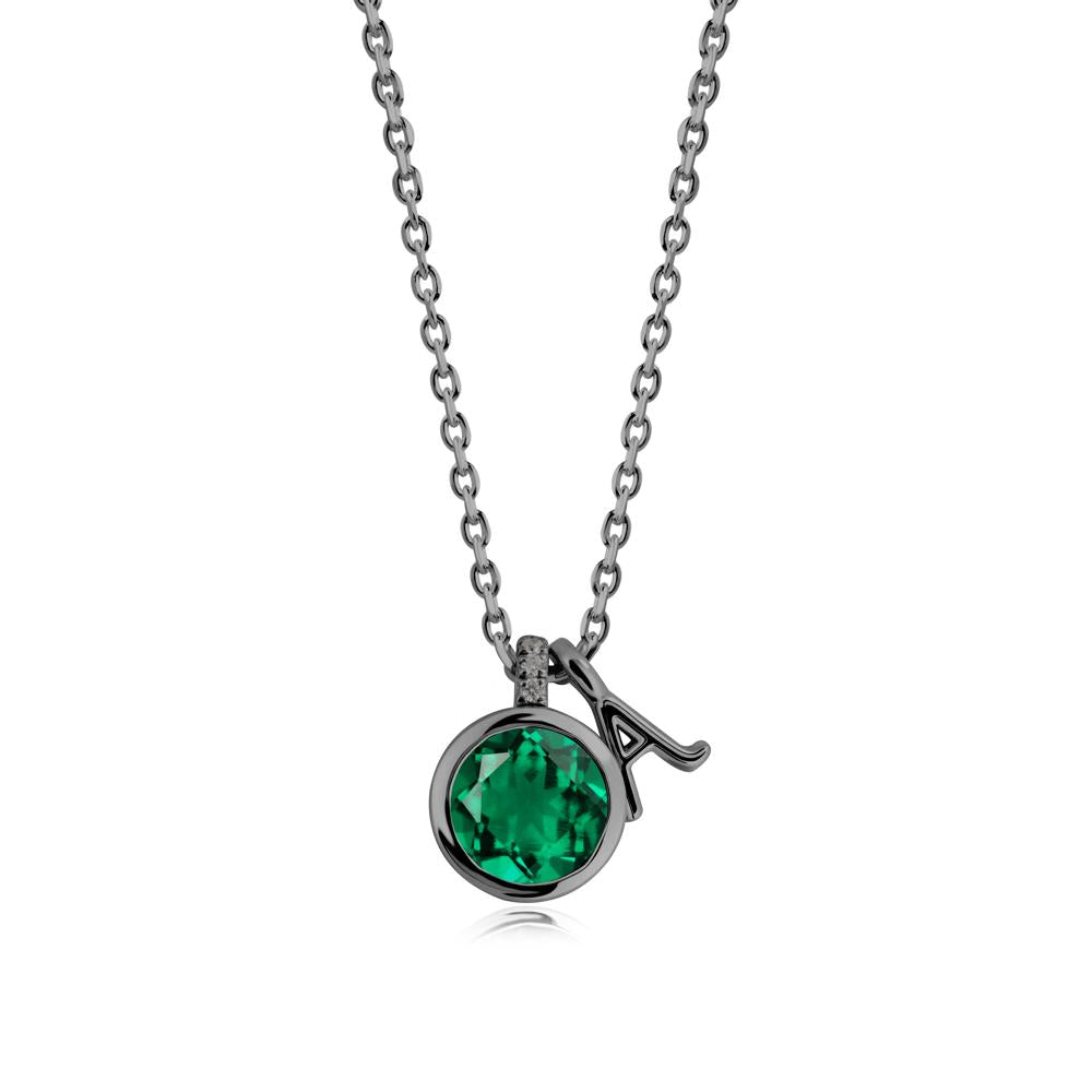 Personalized Initial Emerald Pendant - LUO Jewelry #metal_black finish sterling silver