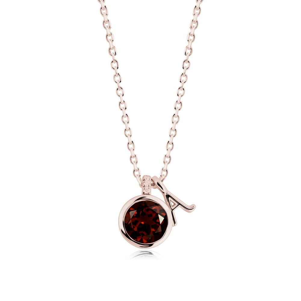 Custom Letter Necklace with Round Garnet - LUO Jewelry #metal_14k rose gold