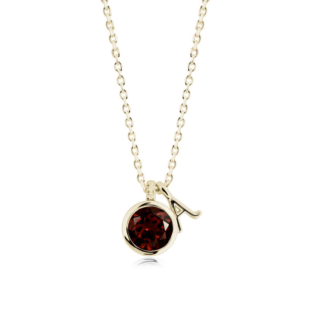 Custom Letter Necklace with Round Garnet - LUO Jewelry #metal_14k yellow gold