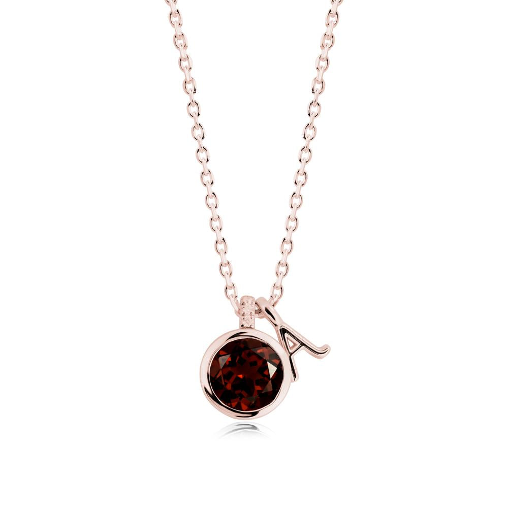 Custom Letter Necklace with Round Garnet - LUO Jewelry #metal_18k rose gold