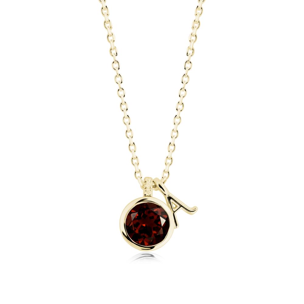 Custom Letter Necklace with Round Garnet - LUO Jewelry #metal_18k yellow gold
