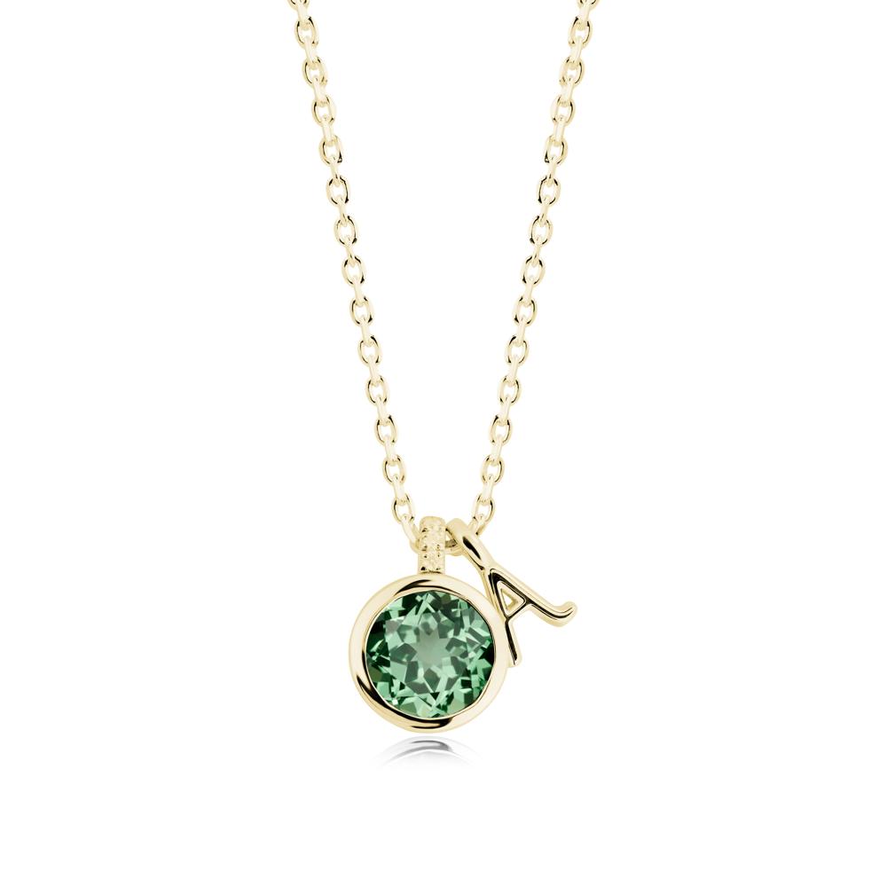 Personalized Initial Green Sapphire Necklace - LUO Jewelry #metal_18k yellow gold