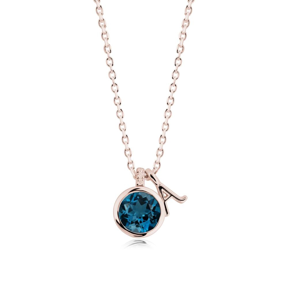 Personalized Initial London Blue Topaz Necklace - LUO Jewelry #metal_14k rose gold