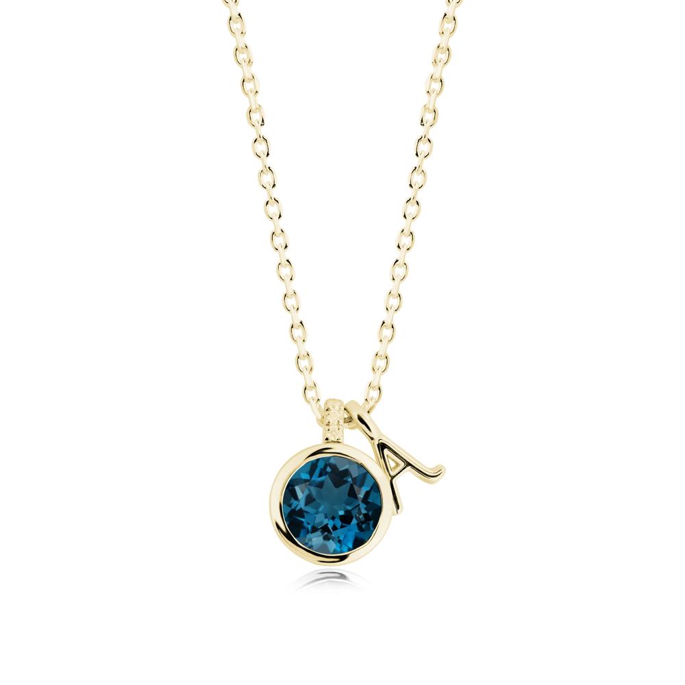 Personalized Initial London Blue Topaz Necklace - LUO Jewelry #metal_18k yellow gold