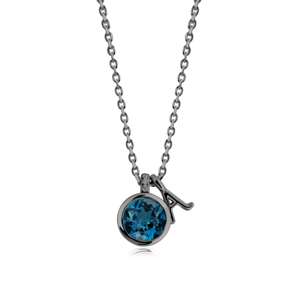 Personalized Initial London Blue Topaz Necklace - LUO Jewelry #metal_black finish sterling silver