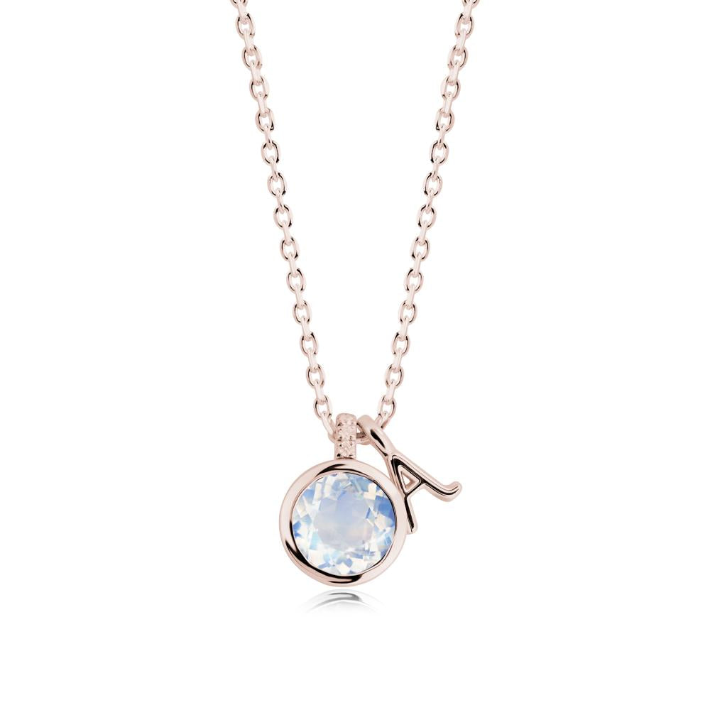 Custom Letter Necklace with Round Moonstone - LUO Jewelry #metal_14k rose gold
