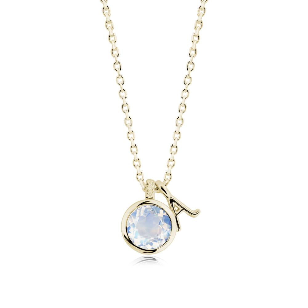 Custom Letter Necklace with Round Moonstone - LUO Jewelry #metal_14k yellow gold