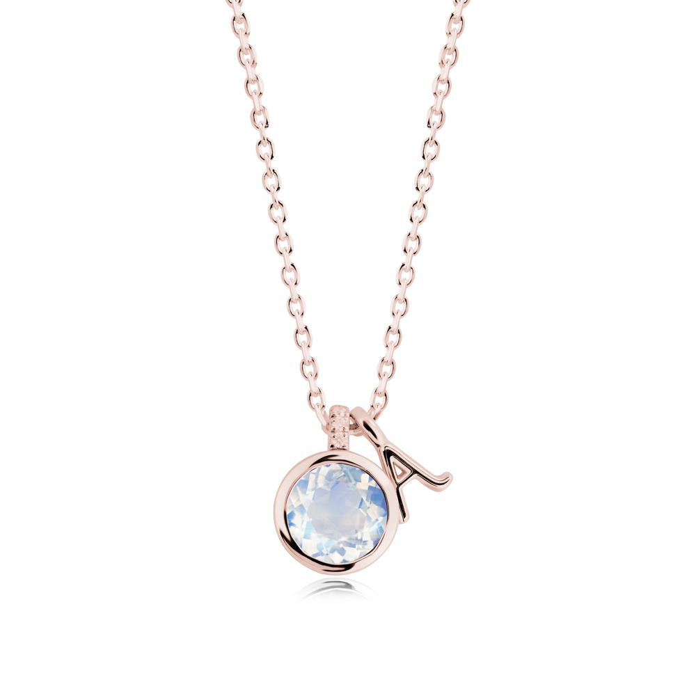 Custom Letter Necklace with Round Moonstone - LUO Jewelry #metal_18k rose gold