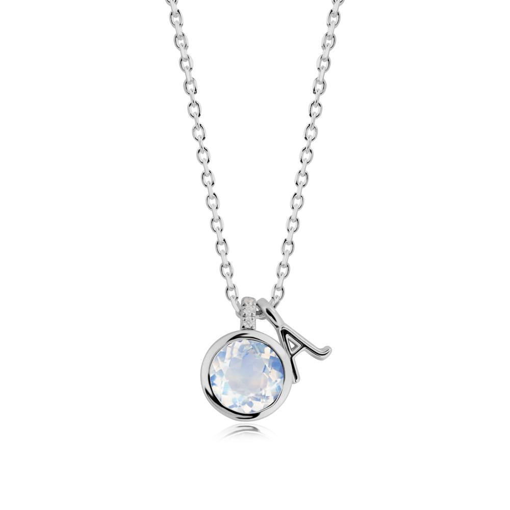 Custom Letter Necklace with Round Moonstone - LUO Jewelry #metal_platinum