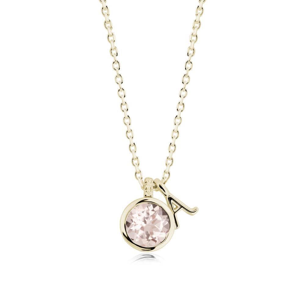 Custom Letter Necklace with Round Morganite - LUO Jewelry #metal_14k yellow gold