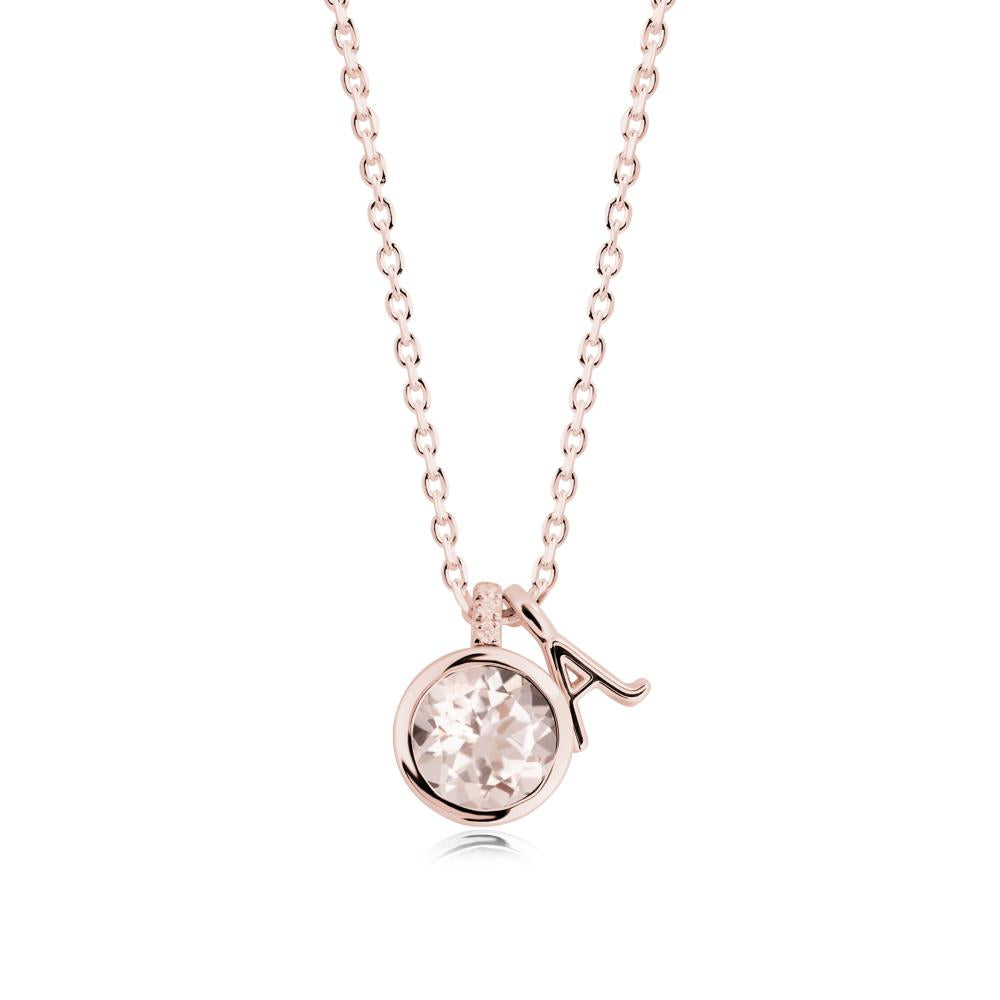 Custom Letter Necklace with Round Morganite - LUO Jewelry #metal_18k rose gold