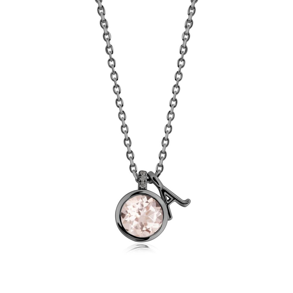 Custom Letter Necklace with Round Morganite - LUO Jewelry #metal_black finish sterling silver