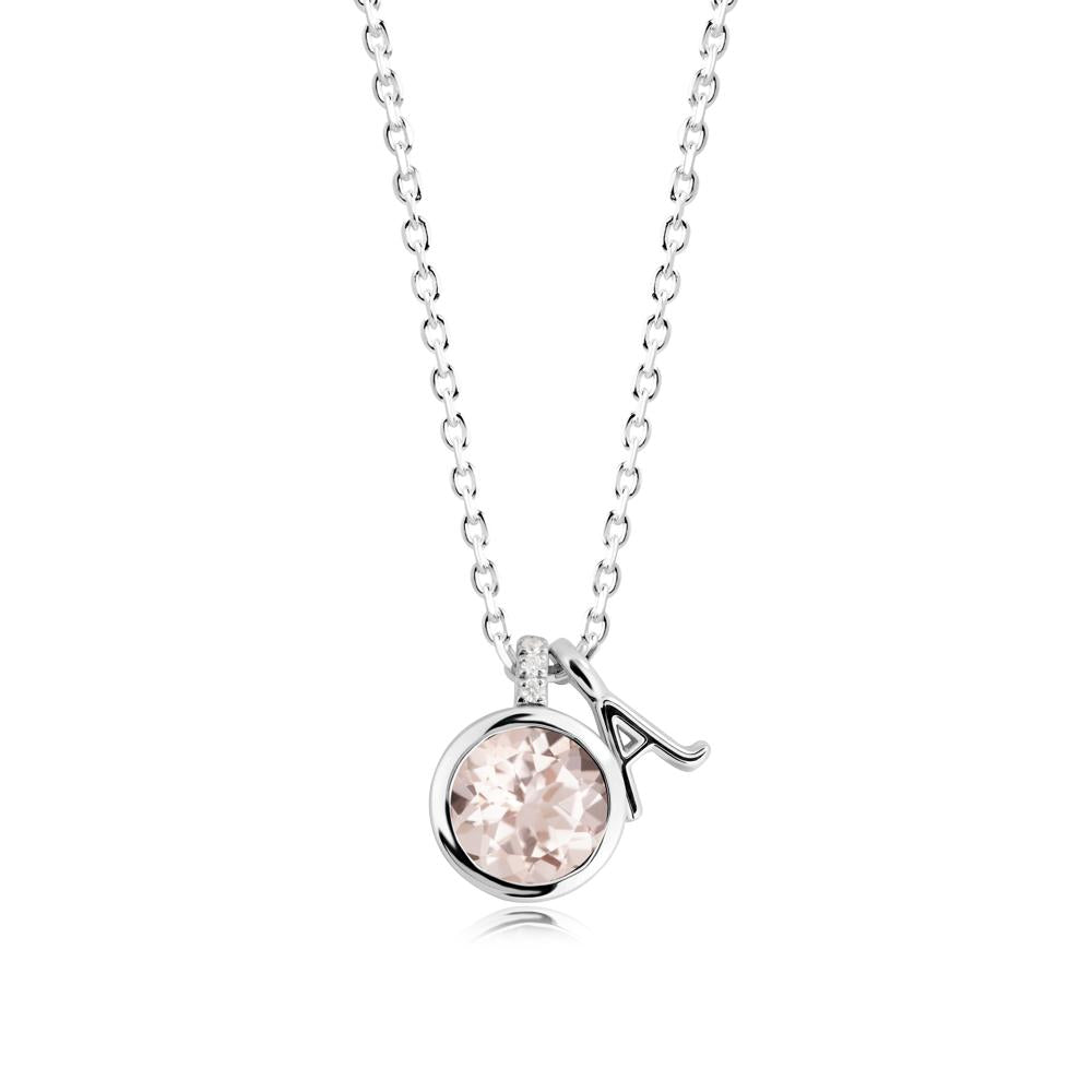 Custom Letter Necklace with Round Morganite - LUO Jewelry #metal_sterling silver