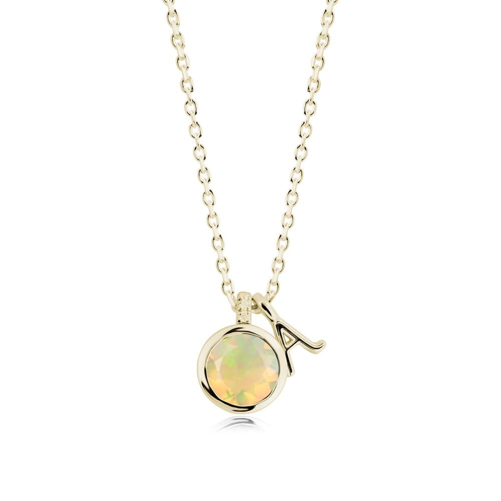 Custom Letter Necklace with Round Opal - LUO Jewelry #metal_14k yellow gold
