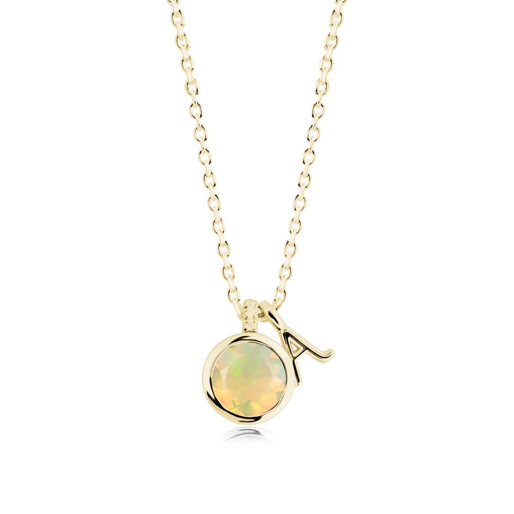 Custom Letter Necklace with Round Opal - LUO Jewelry #metal_18k yellow gold