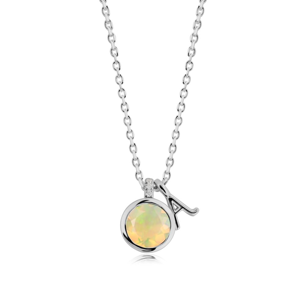 Custom Letter Necklace with Round Opal - LUO Jewelry #metal_platinum