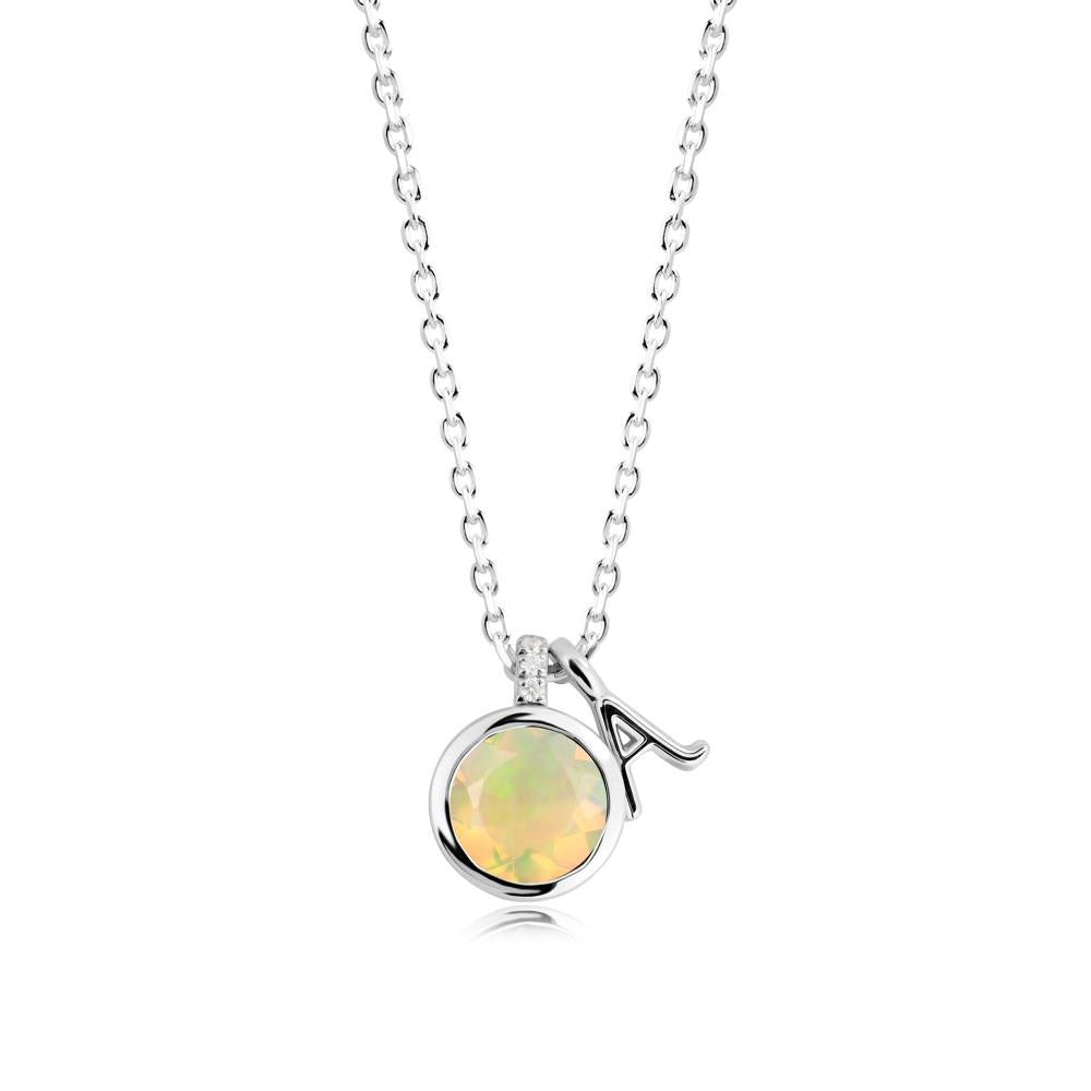 Custom Letter Necklace with Round Opal - LUO Jewelry #metal_sterling silver