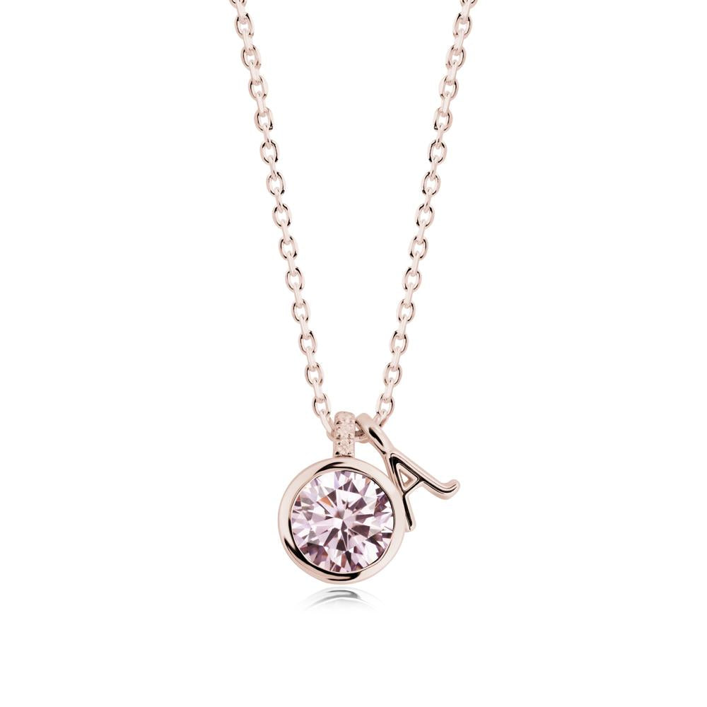 Personalized Initial Pink Cubic Zirconia Necklace - LUO Jewelry #metal_14k rose gold
