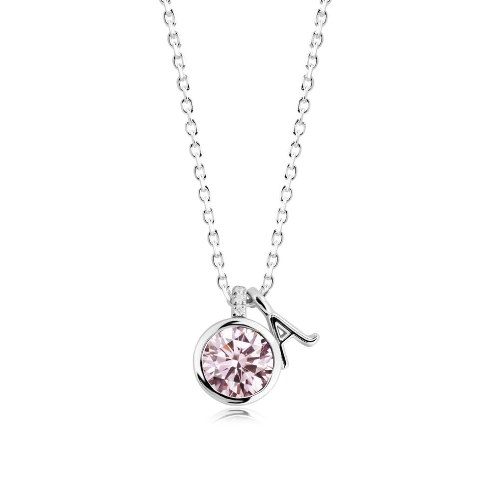 Personalized Initial Pink Cubic Zirconia Necklace - LUO Jewelry #metal_14k white gold