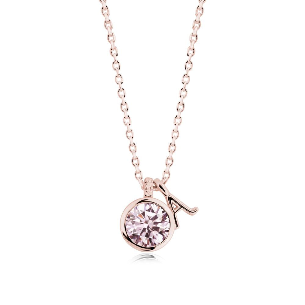 Personalized Initial Pink Cubic Zirconia Necklace - LUO Jewelry #metal_18k rose gold