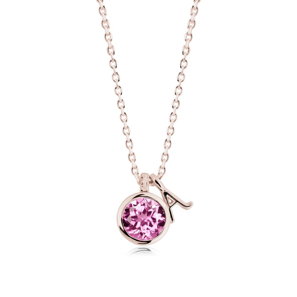 Personalized Initial Pink Sapphire Pendant - LUO Jewelry #metal_14k rose gold