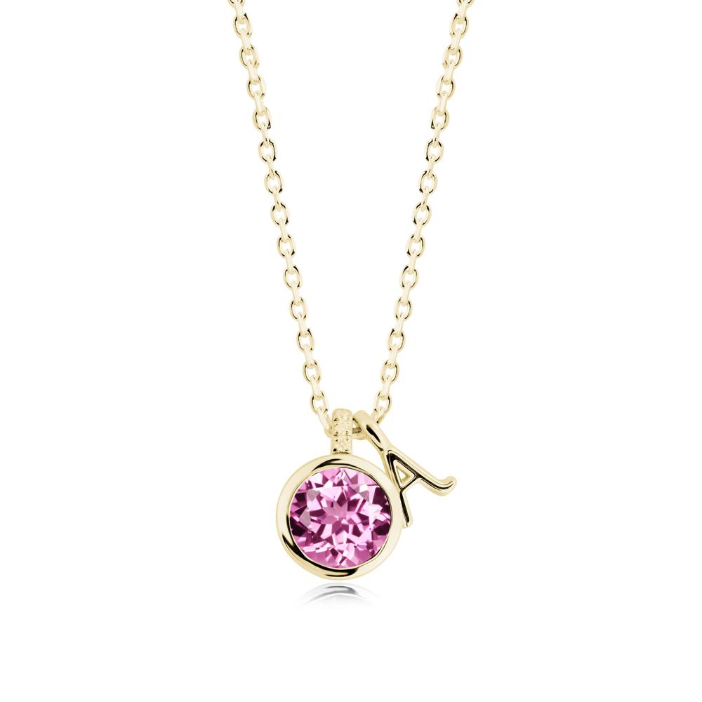 Personalized Initial Pink Sapphire Pendant - LUO Jewelry #metal_18k yellow gold