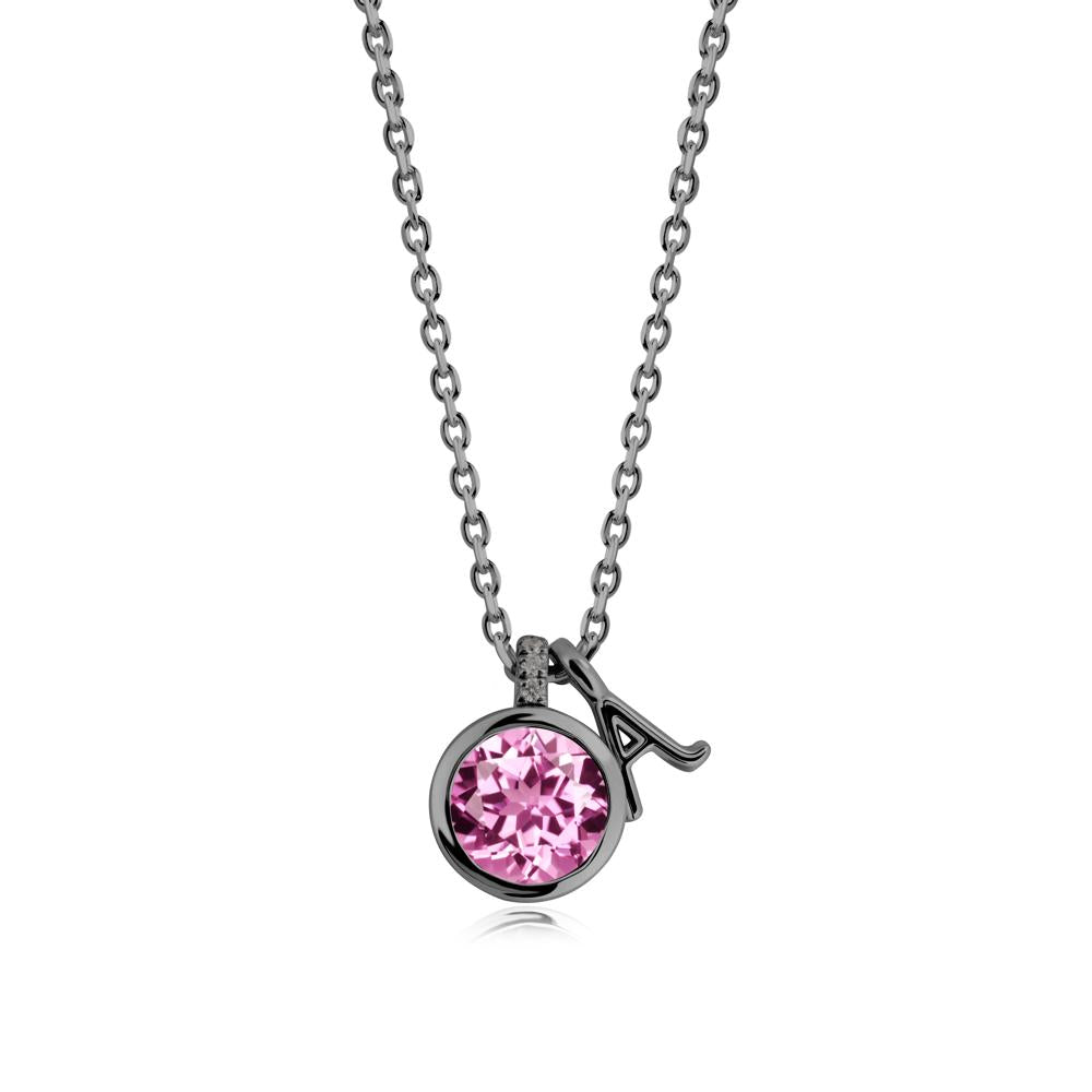 Personalized Initial Pink Sapphire Pendant - LUO Jewelry #metal_black finish sterling silver