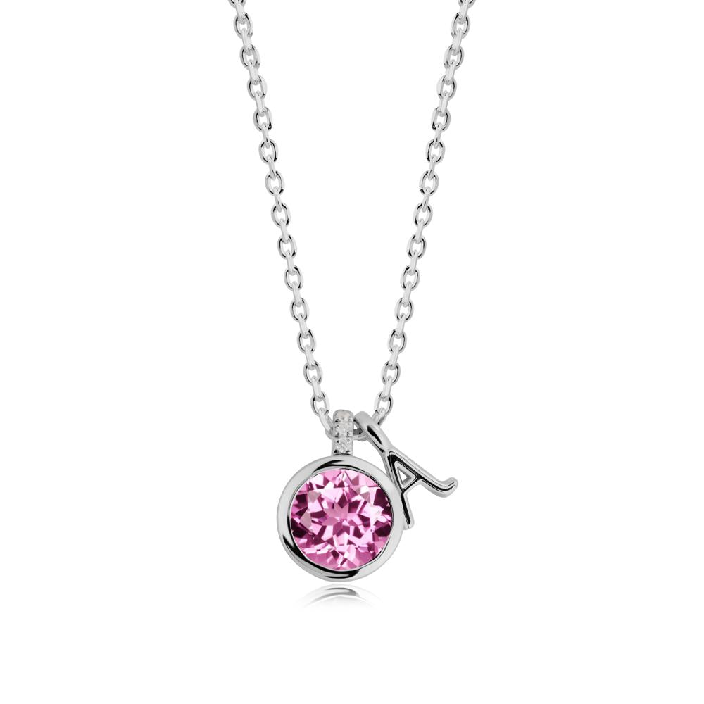 Personalized Initial Pink Sapphire Pendant - LUO Jewelry #metal_platinum