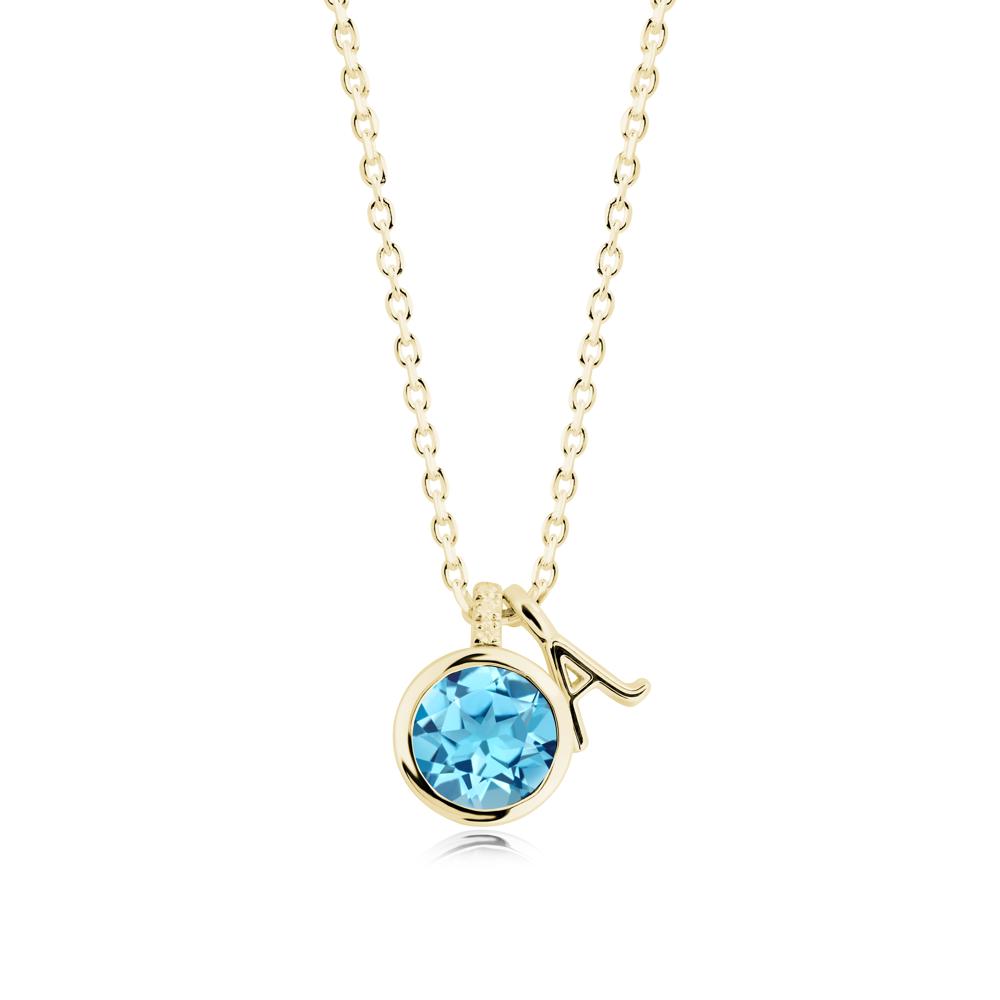Personalized Initial Swiss Blue Topaz Pendant - LUO Jewelry #metal_18k yellow gold