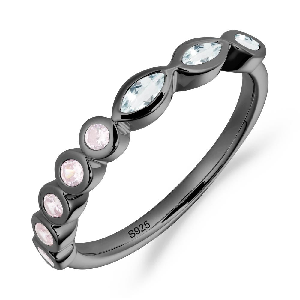 Marquise and Round Aquamarine Eternity Ring - LUO Jewelry #metal_black finish sterling silver