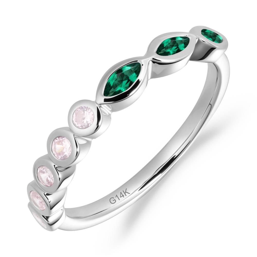 Marquise and Round Emerald Eternity Ring - LUO Jewelry #metal_14k white gold