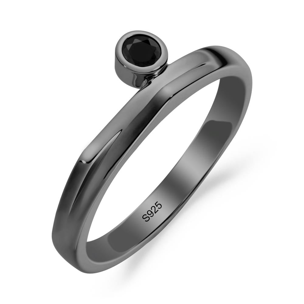 Bezel Set Black Spinel Solitaire Ring - LUO Jewelry #metal_black finish sterling silver