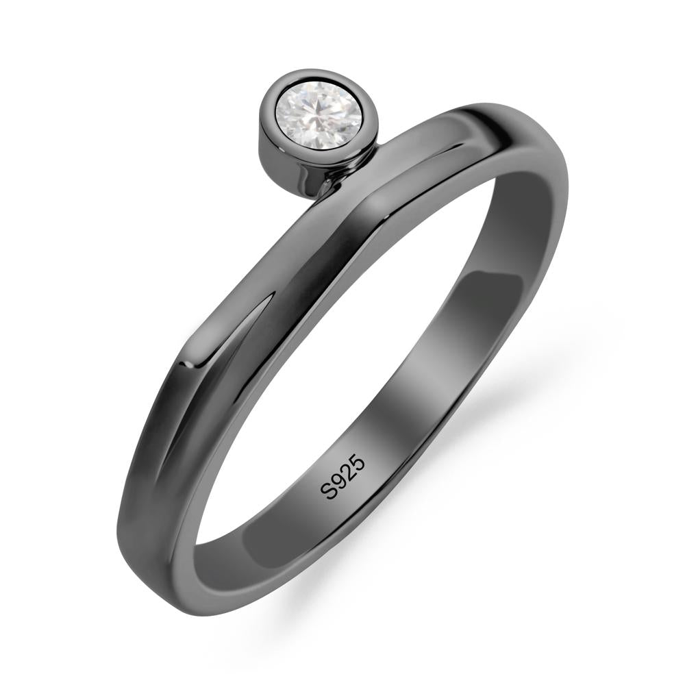 Round Cubic Zirconia Bezel Ring - LUO Jewelry #metal_black finish sterling silver
