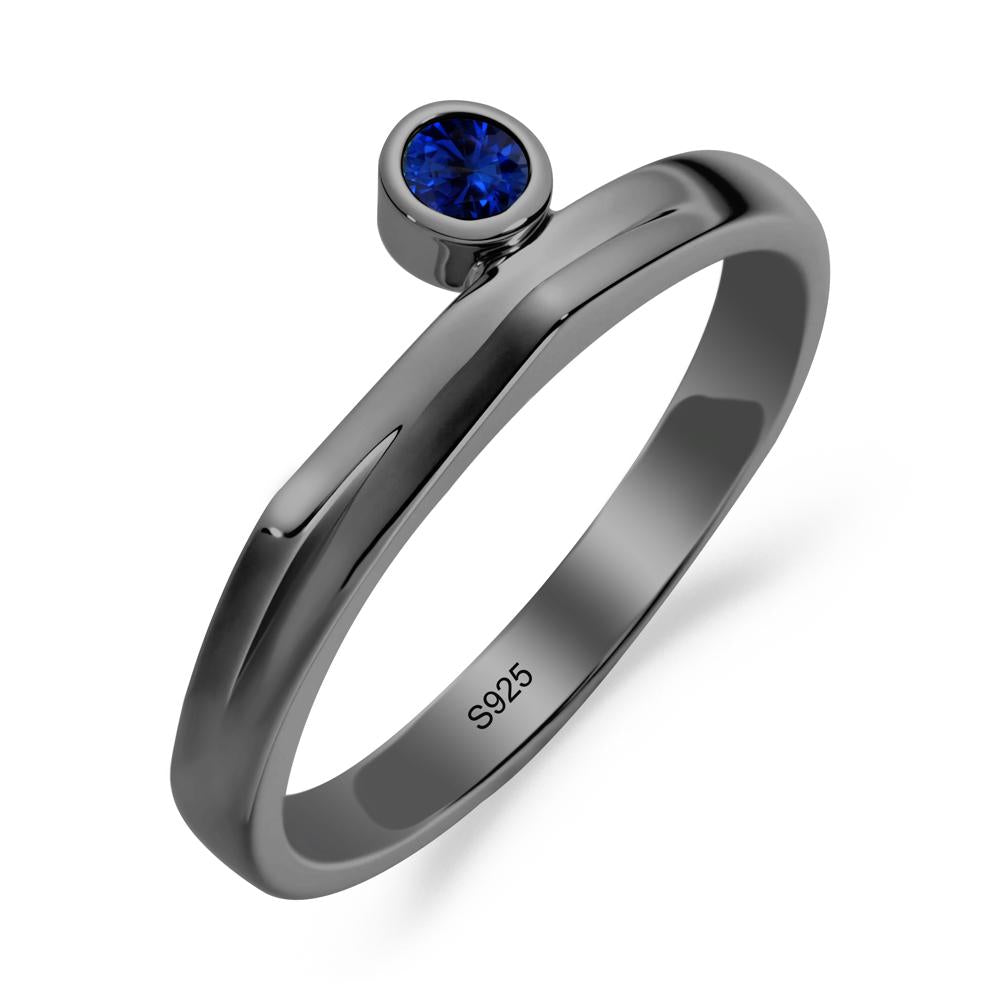 Round Sapphire Bezel Ring - LUO Jewelry #metal_black finish sterling silver