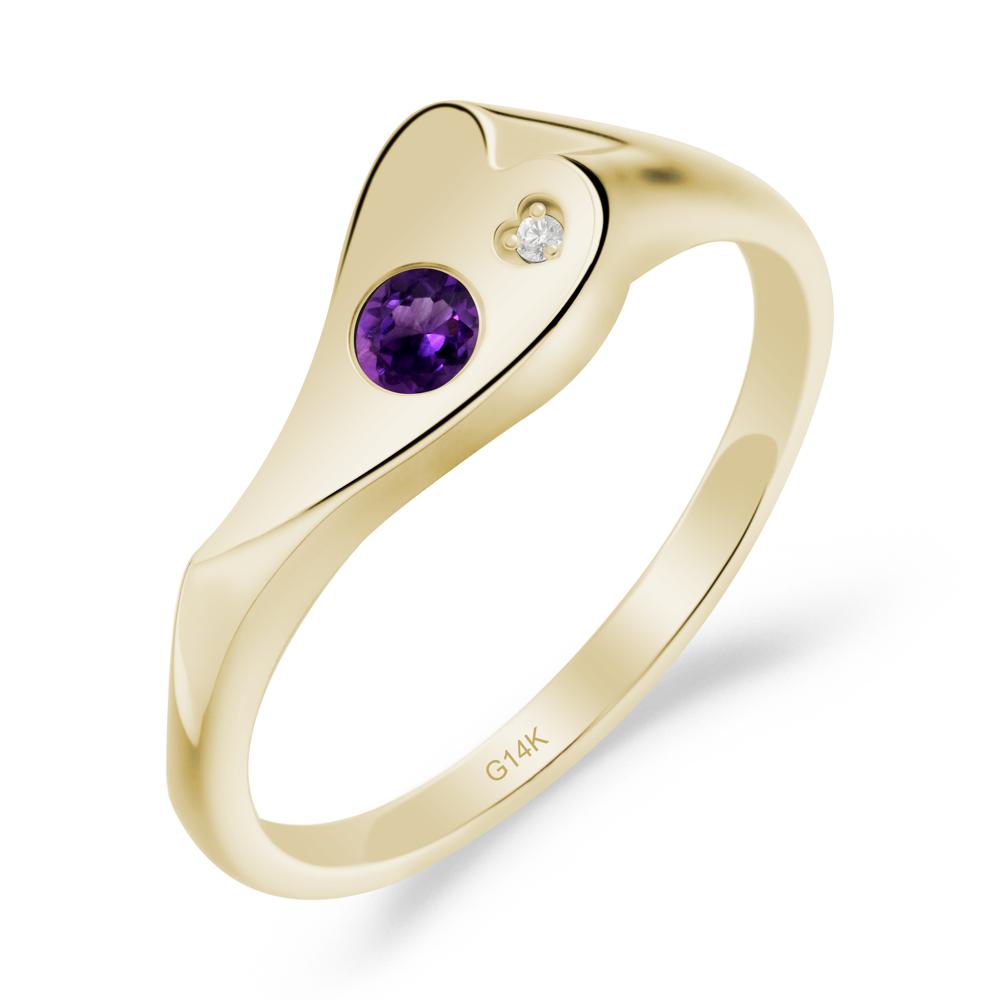 Bezel Set Round Amethyst Ring - LUO Jewelry #metal_14k yellow gold
