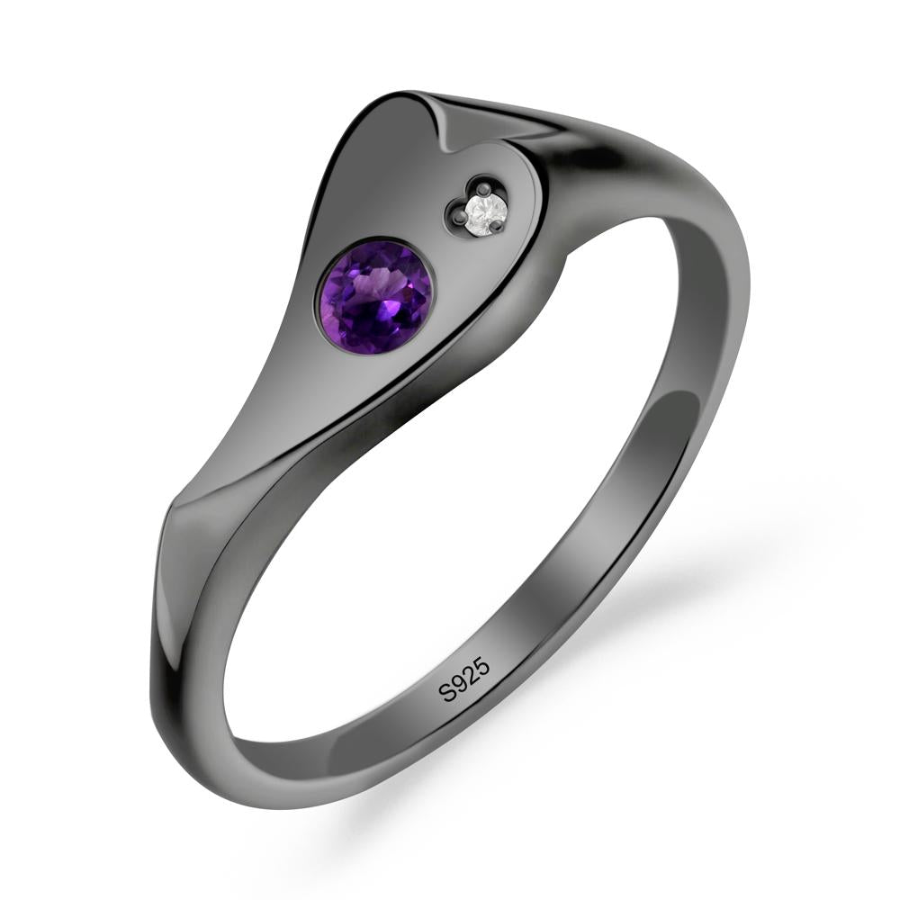 Bezel Set Round Amethyst Ring - LUO Jewelry #metal_black finish sterling silver