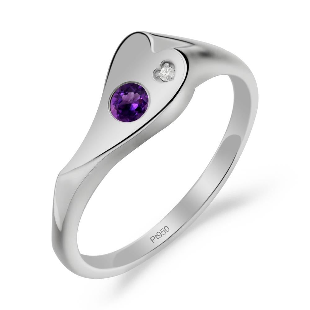 Bezel Set Round Amethyst Ring - LUO Jewelry #metal_platinum