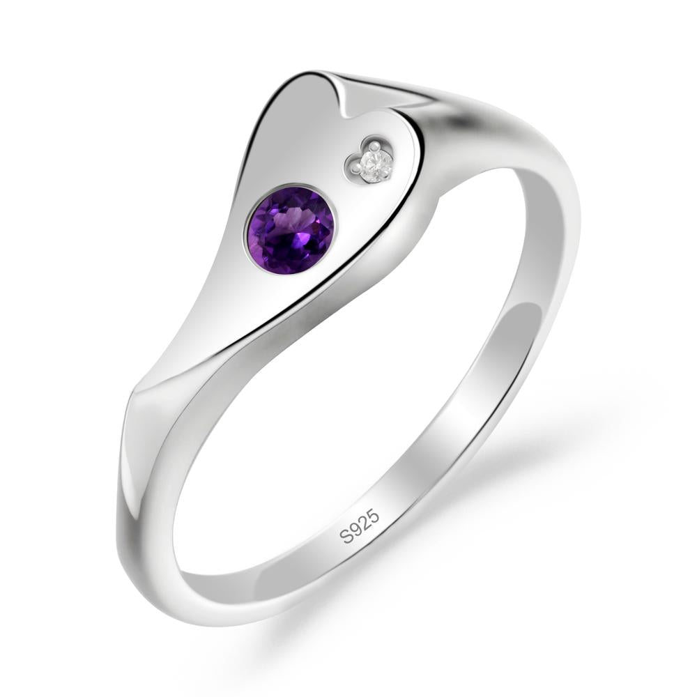 Bezel Set Round Amethyst Ring - LUO Jewelry #metal_sterling silver