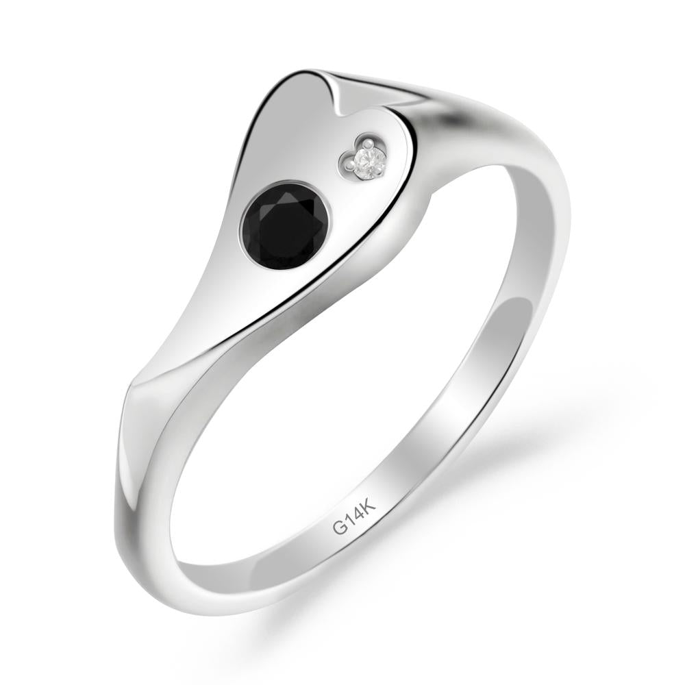 Bezel Set Round Black Spinel Ring - LUO Jewelry #metal_14k white gold