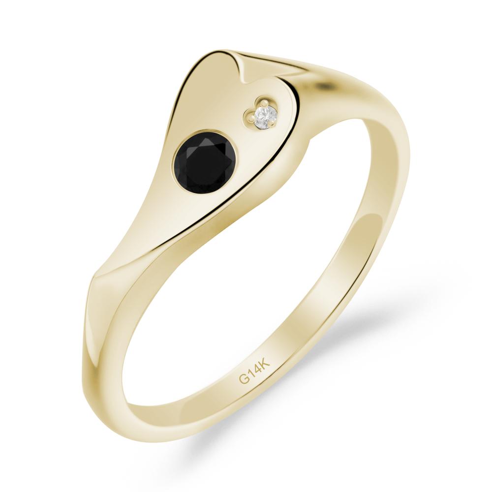 Bezel Set Round Black Spinel Ring - LUO Jewelry #metal_14k yellow gold