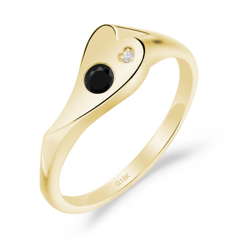 Bezel Set Round Black Spinel Ring - LUO Jewelry #metal_18k yellow gold