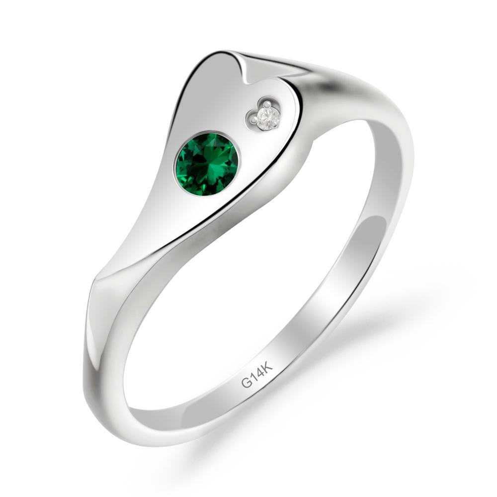 Bezel Set Round Emerald Ring - LUO Jewelry #metal_14k white gold