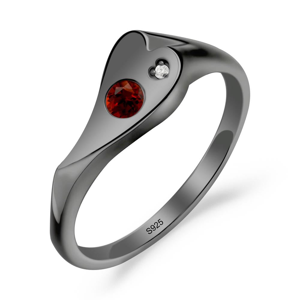 Bezel Set Round Garnet Ring - LUO Jewelry #metal_black finish sterling silver