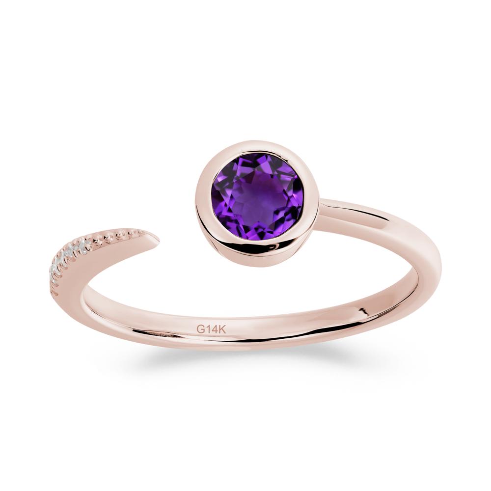 Bezel Set Round Amethyst Open Ring - LUO Jewelry #metal_14k rose gold
