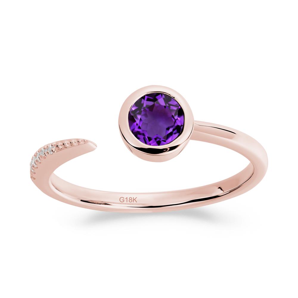 Bezel Set Round Amethyst Open Ring - LUO Jewelry #metal_18k rose gold