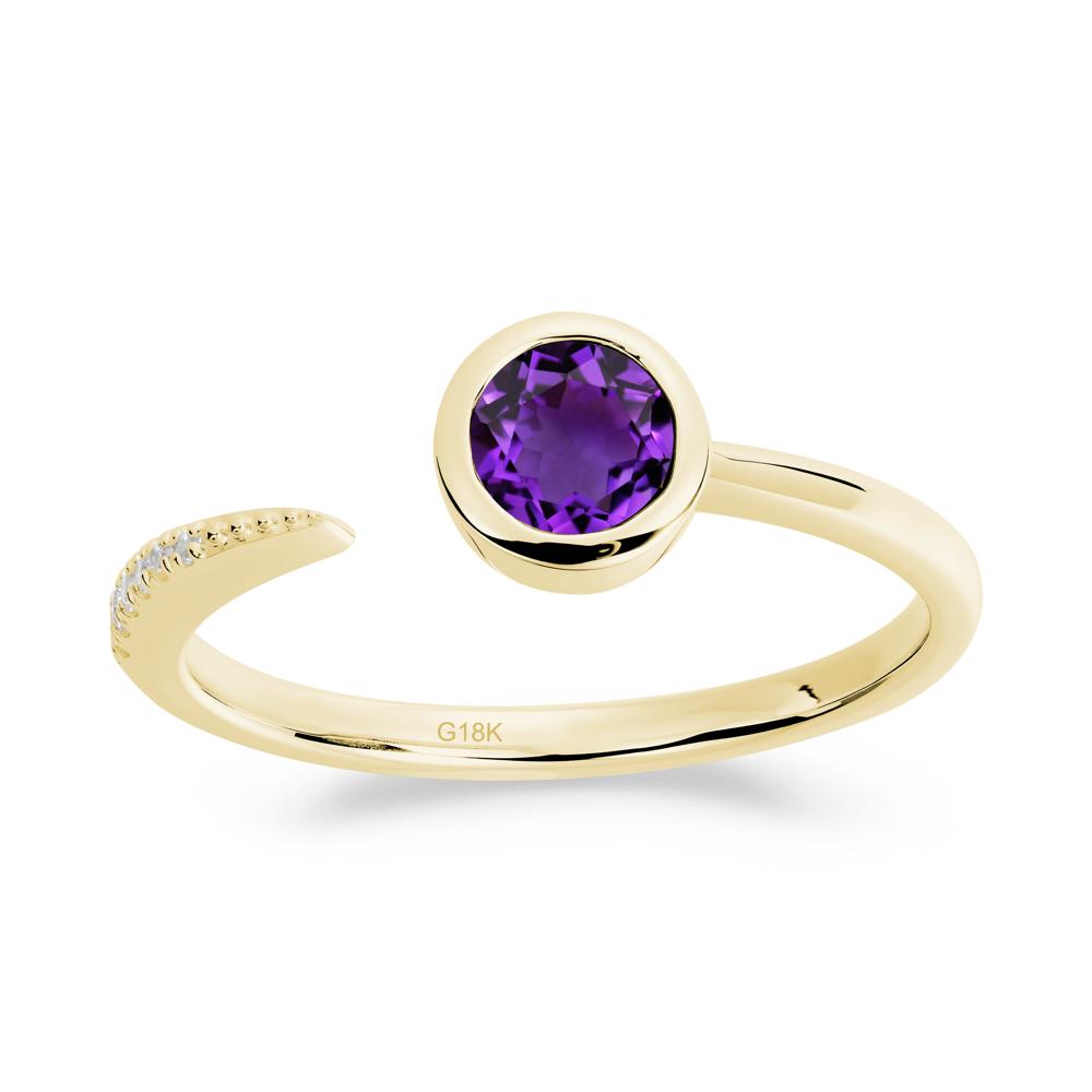 Bezel Set Round Amethyst Open Ring - LUO Jewelry #metal_18k yellow gold
