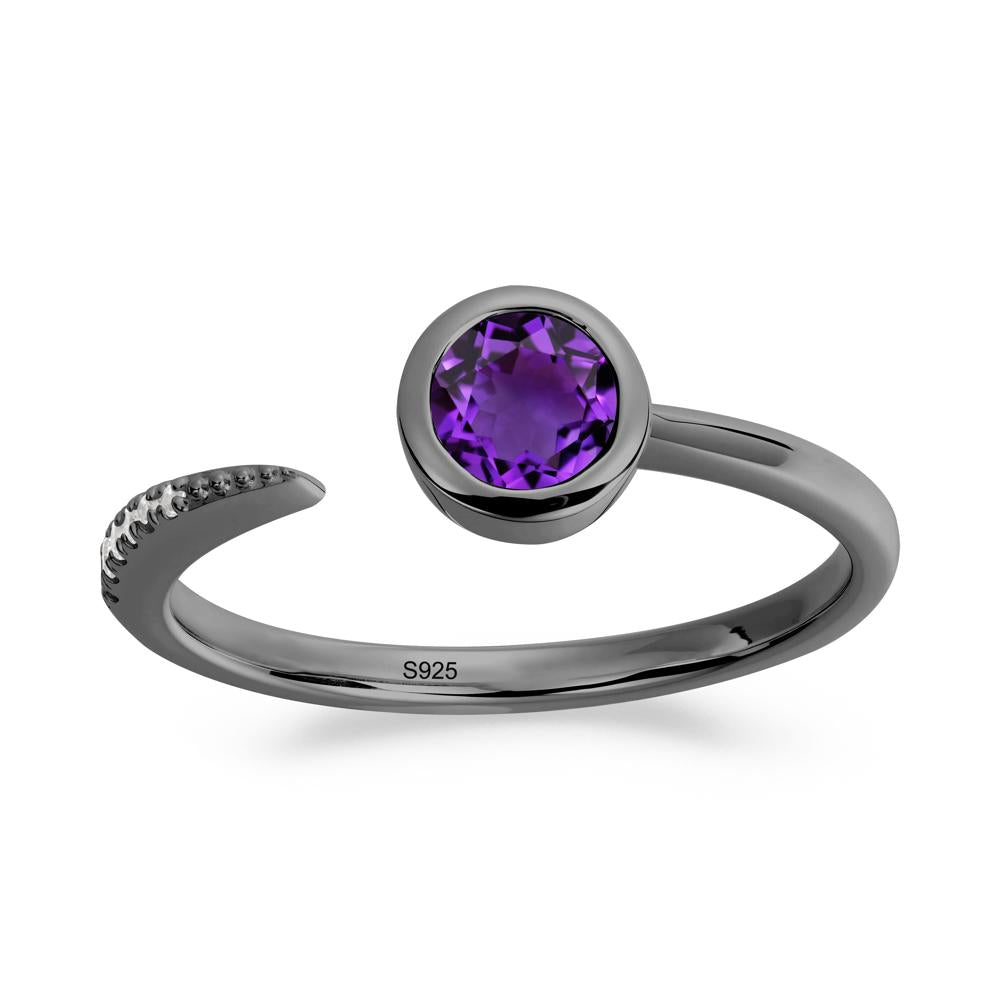 Bezel Set Round Amethyst Open Ring - LUO Jewelry #metal_black finish sterling silver