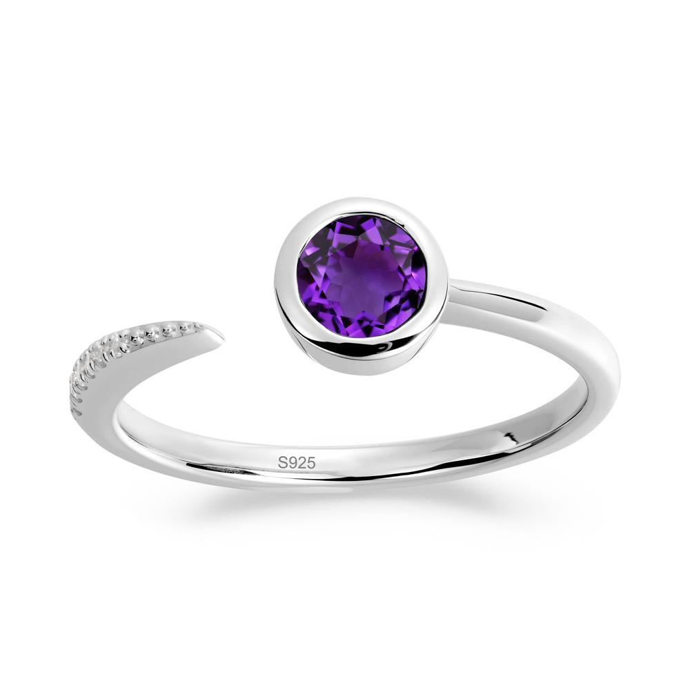 Bezel Set Round Amethyst Open Ring - LUO Jewelry #metal_sterling silver