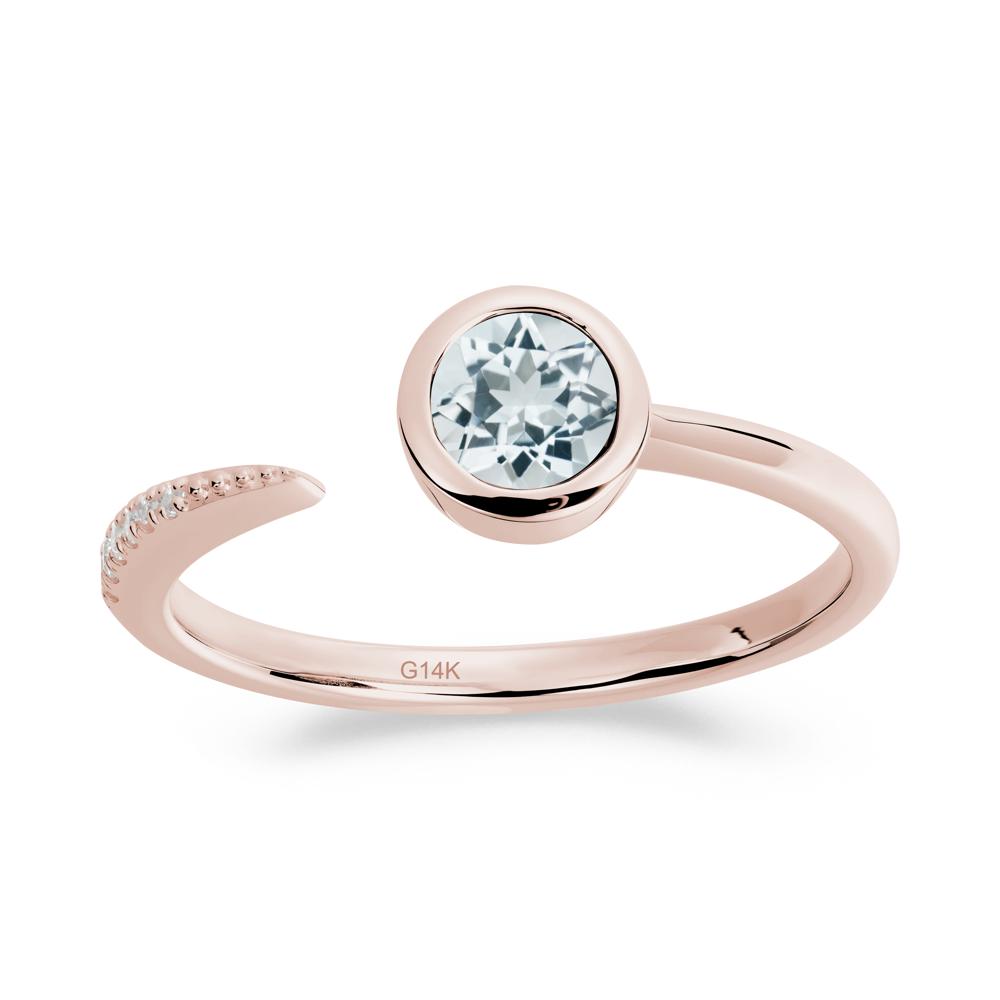 Bezel Set Round Aquamarine Open Ring - LUO Jewelry #metal_14k rose gold