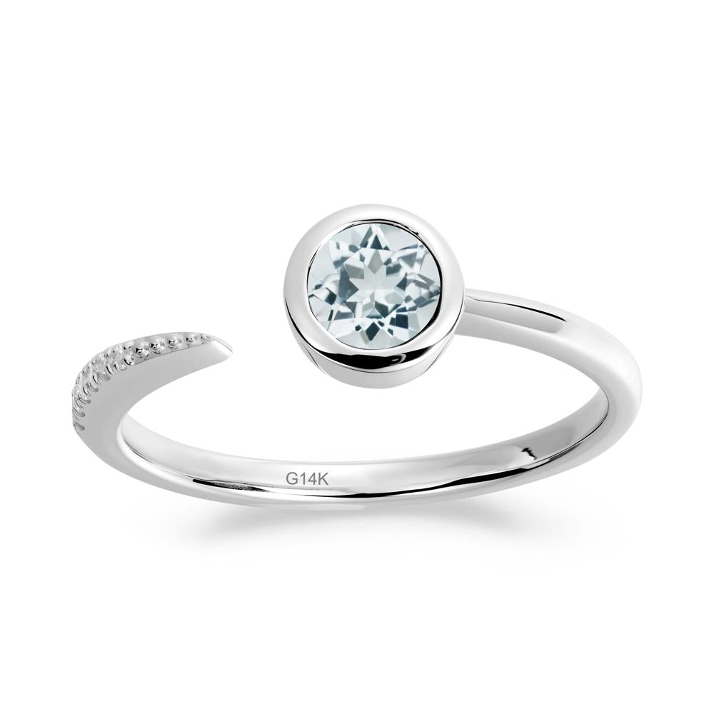 Bezel Set Round Aquamarine Open Ring - LUO Jewelry #metal_14k white gold